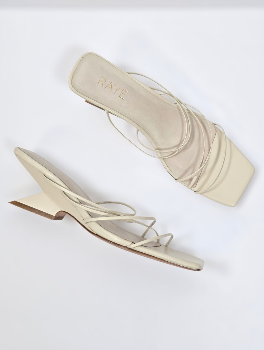 RAYE Strappy Arquitectural Kitten Heel Sandals Sz 9.5 Square Toe Slip On Mules